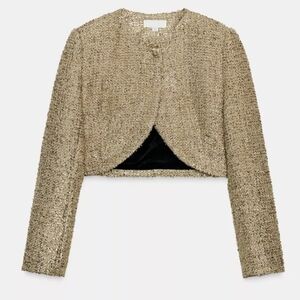 ZARA METALLIC THREAD TEXTURED CROPPED JACKET